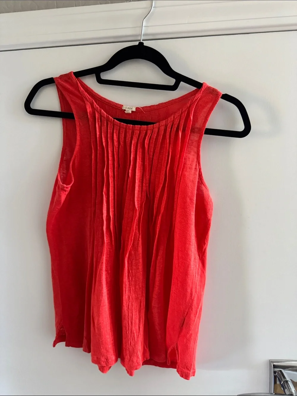 J. Crew Women's Red Sleeveless Pleated Front Top